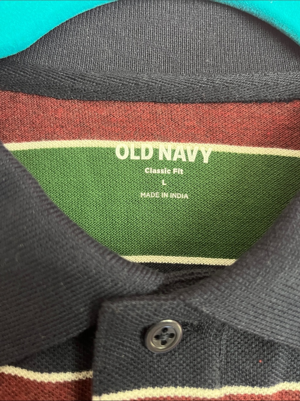 Old Navy Men's Striped Polo - Burgundy, Green & Black - Picture 2 of 8